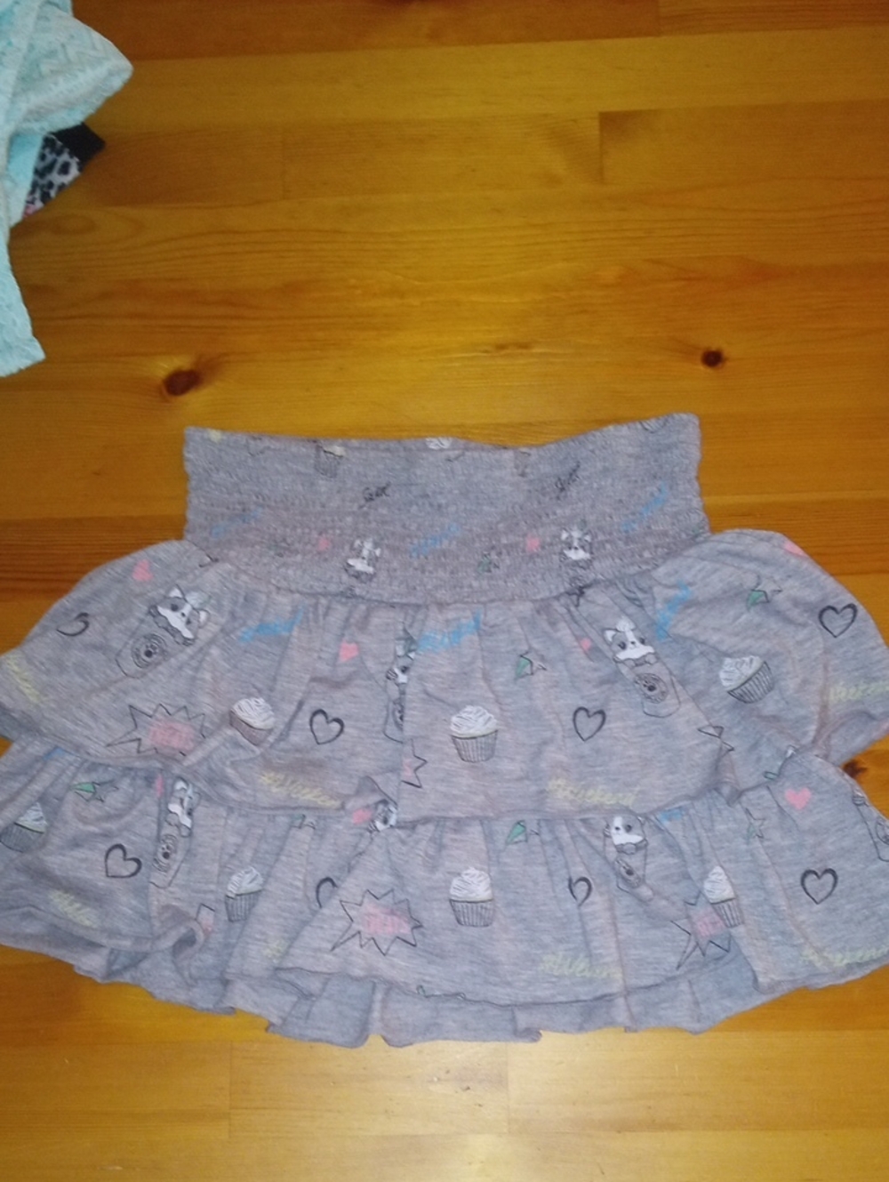 Justice Gray Tiered Circle Skirt with Cupcake & Heart Print